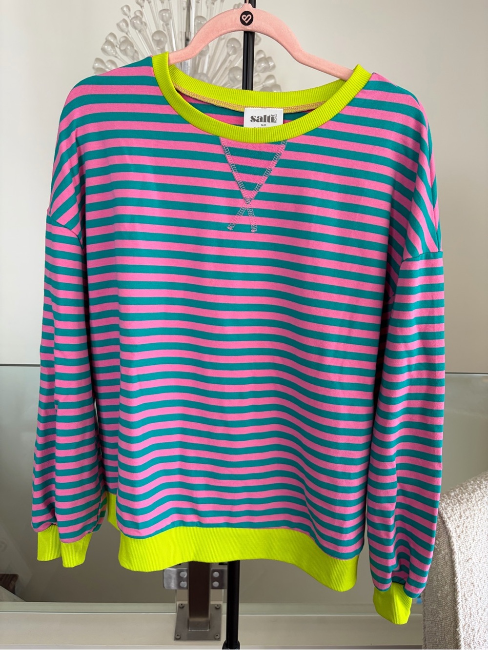 Salti Road Striped Long Sleeve Top in Pink & Green